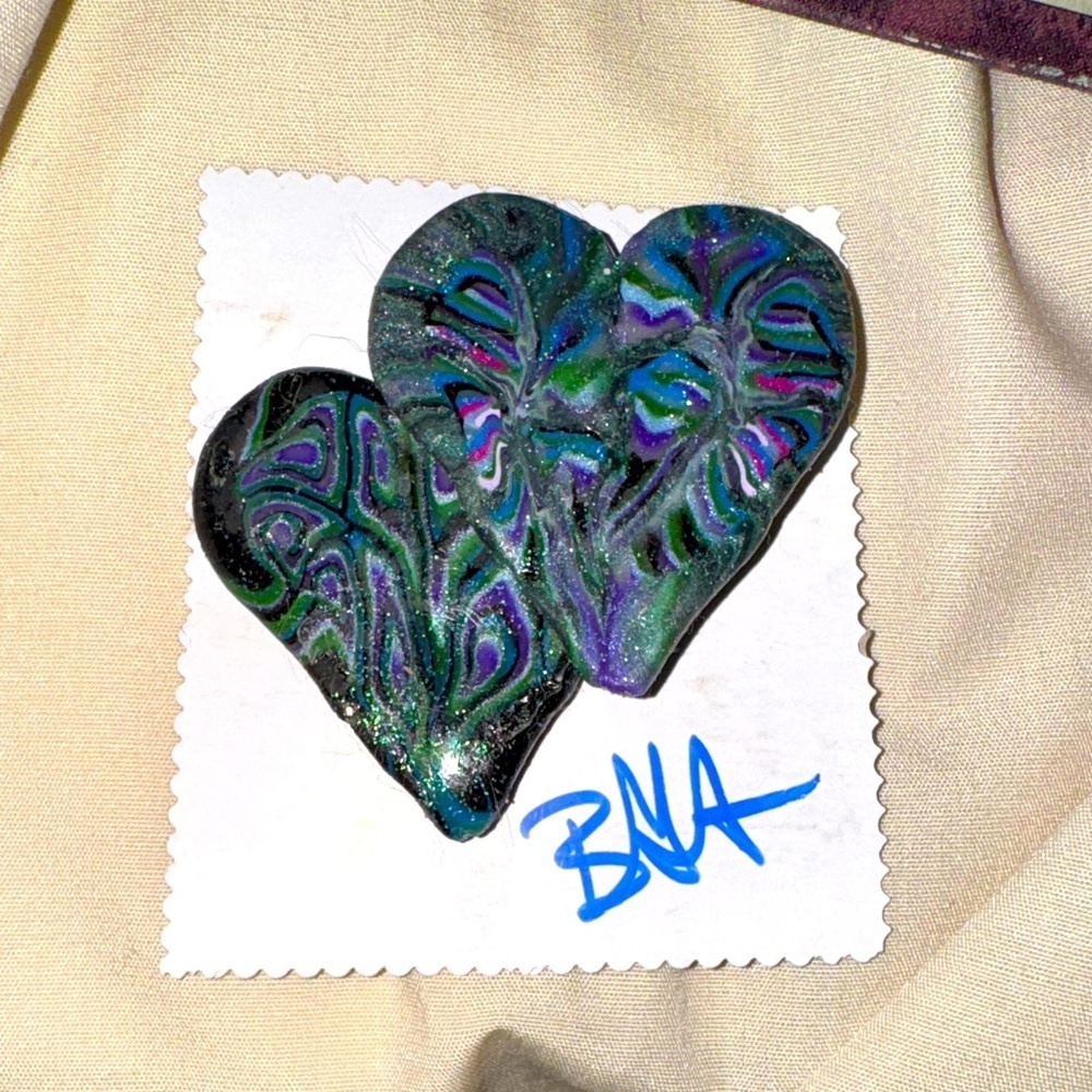 Handmade One of a Kind Colorful Heart-Shaped Art Polymer Clay Jewelry Brooch